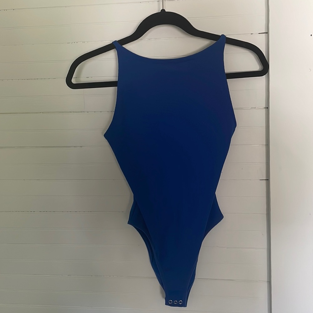 High neck cobalt blue top shop bodysuit
